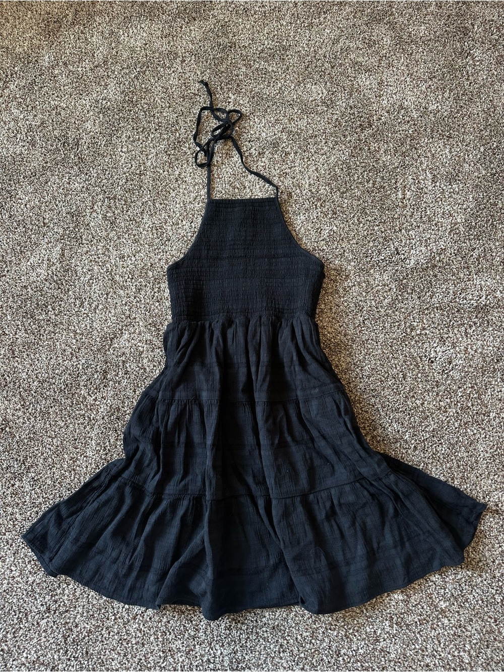 Black Smocked Halter Tiered Summer Dress